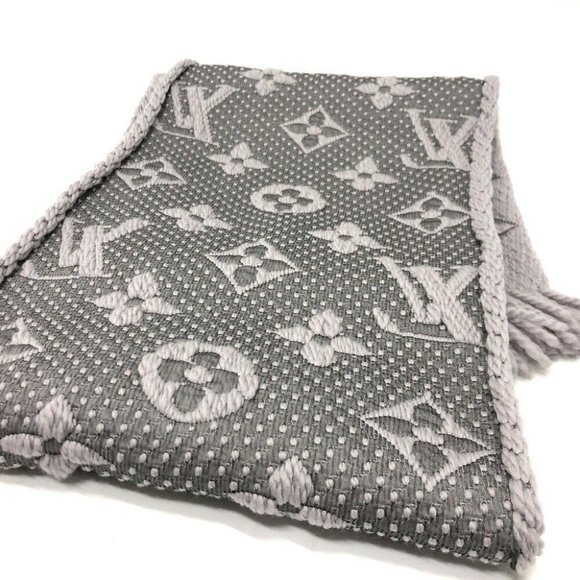 Auth LOUIS VUITTON M74742 charpes logo mania Stole/Shawl Scarf wool / silk gray - Picture 10 of 10